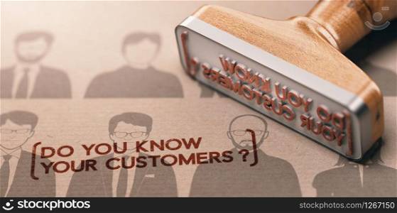 3D illustration of a rubber stamp with the phrase do you know your customers ? KYC or CDD Customer Due diligence Concept.. KYC, Do You Know Your Customers ?