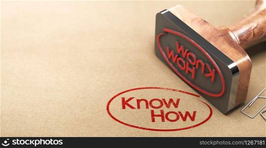 3D illustration of a rubber stamp with the text know-how printed on paper background, Skill concept.. Knowhow Word Over Paper Background