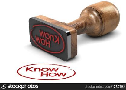 3D illustration of a rubber stamp with the text Knowhow printed on white background. Knowhow Word Over White Background