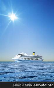 3d illustration of a white cruise ship in front of the clear blue sky