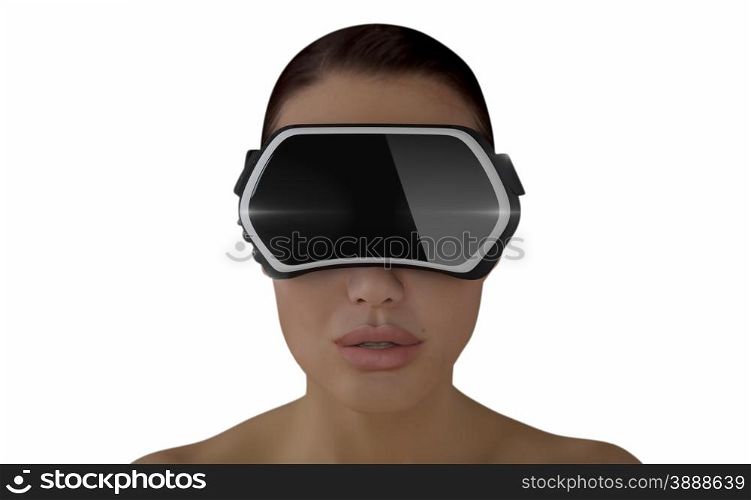 3D Illustration of a Woman wearing a Virtual reality head-mounted display (HMD) isolated on white background.