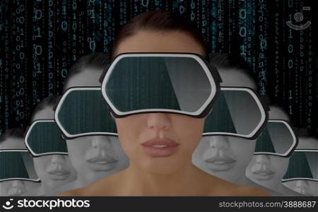 3D Illustration of a Woman wearing a Virtual reality head-mounted display (HMD) isolated on white background.