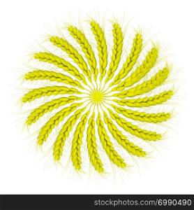 3D illustration of a yellow wreath made of wheat spikelets. Design element. 3d render