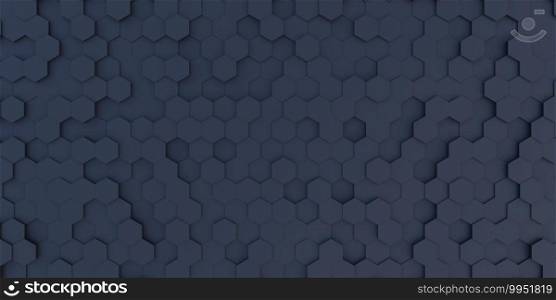3D illustration of abstract black hexagonal background, hexagon shape wallpaper