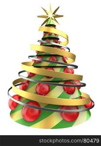 3d illustration of abstract Christmas tree over white background with big red balls. 3d abstract Christmas tree