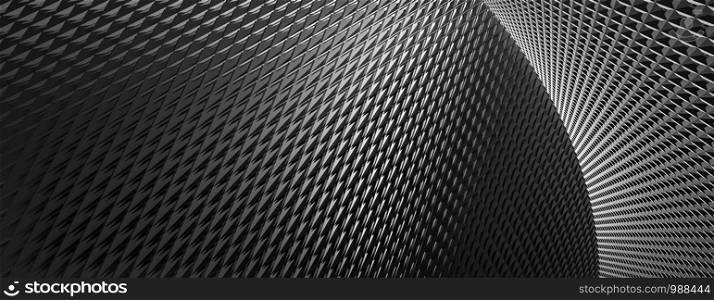 3d ILLUSTRATION, of abstract FUTURISTIC Background, blackMETAL MESH DESIGN texture, wide panoramic for wallpaper