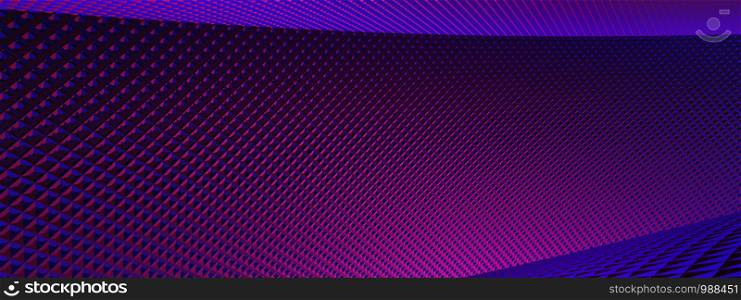3d ILLUSTRATION, of abstract FUTURISTIC Background, blue and purple METAL MESH DESIGN texture, wide panoramic for wallpaper