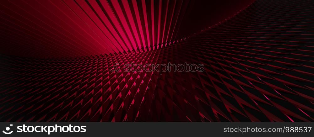 3d ILLUSTRATION, of abstract FUTURISTIC Background, RED METAL MESH DESIGN texture, wide panoramic for wallpaper