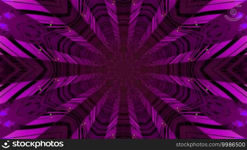 3D illustration of abstract geometric background of ornamental round shaped tunnel illuminated with purple neon light. 3D illustration of bright purple tunnel