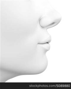 3D illustration of abstract white female face isolated on white background