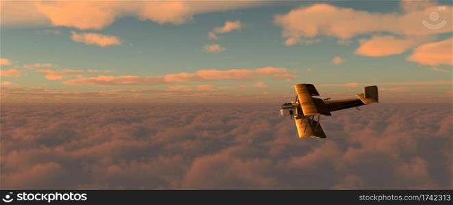 3d illustration of an old airplane in the sky