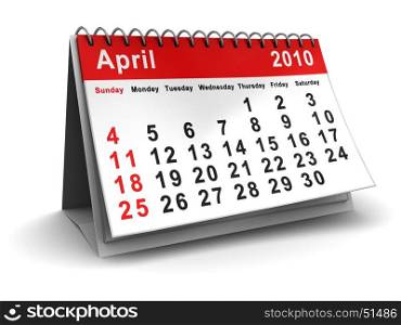3d illustration of april 2010 desktop calendar