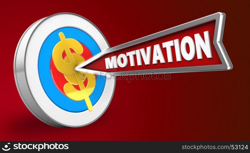 3d illustration of archery target with motivation arrow and dollar sign over red background