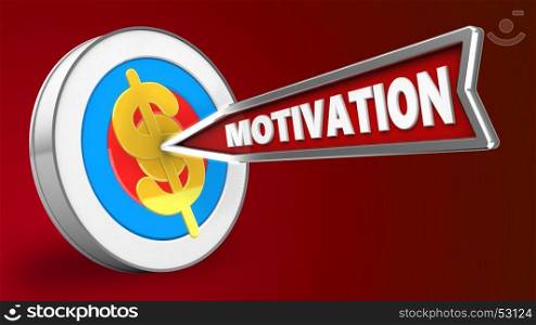 3d illustration of archery target with motivation arrow and dollar sign over red background