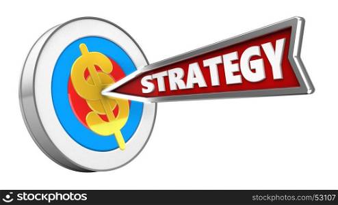3d illustration of archery target with strategy arrow and dollar sign over white background