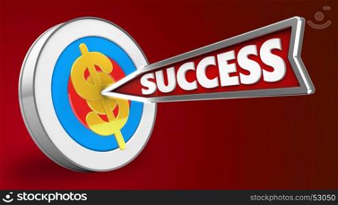 3d illustration of archery target with success arrow and dollar sign over red background