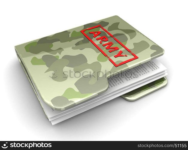 3d illustration of army documents over white background