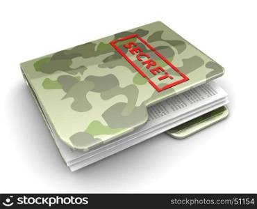3d illustration of army folder with secret documents