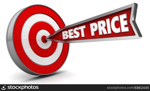 3d illustration of arrow with sign best price hit target