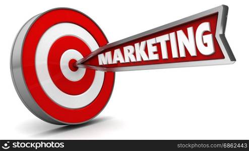 3d illustration of arrow with sign marketing hit target