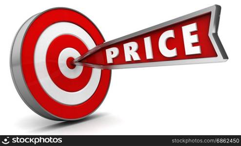 3d illustration of arrow with sign price hit target