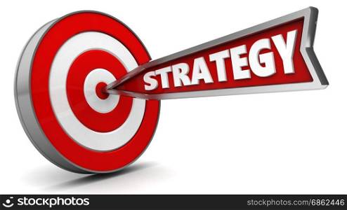 3d illustration of arrow with sign strategy hit target