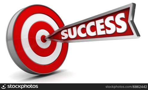 3d illustration of arrow with sign success hit target