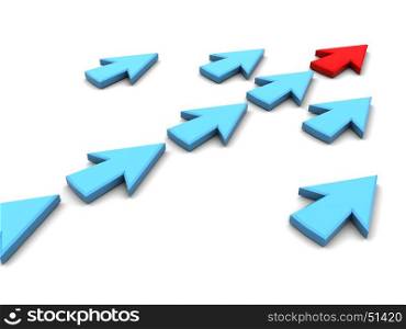 3d illustration of arrows with leader, over white background