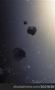 3d illustration of asteroids in the deep space