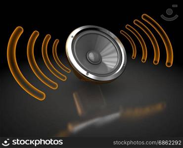 3d illustration of audio speaker with waves, loudness symbol
