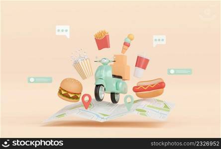 3d illustration of Banner of food delivery by scooter