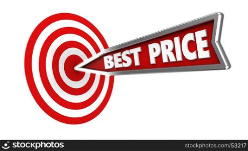 3d illustration of best price arrow with circles target over white background
