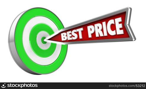 3d illustration of best price arrow with green target over white background