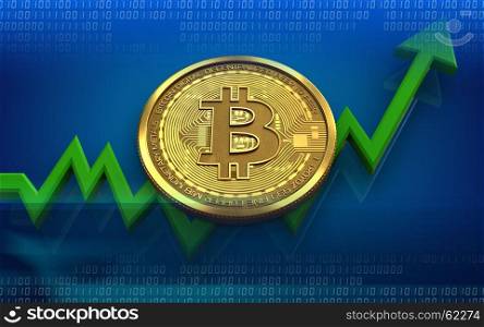 3d illustration of bitcoin over blue background with. 3d bitcoin