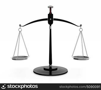 3D illustration of black scales of justice isolated on white background