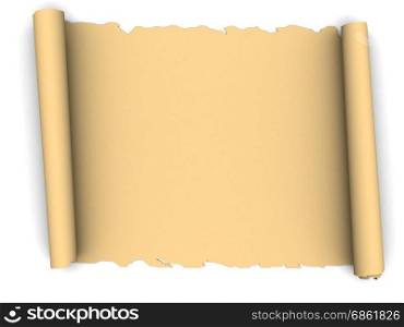 3d illustration of blank paper scroll over white background