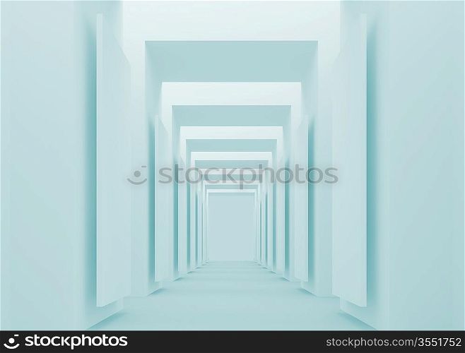 3d Illustration of Blue Abstract Columns Hall