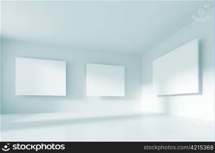 3d Illustration of Blue Abstract Gallery Interior