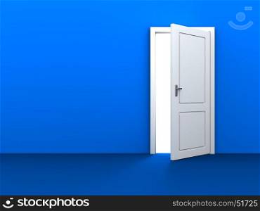 3d illustration of blue background with white door