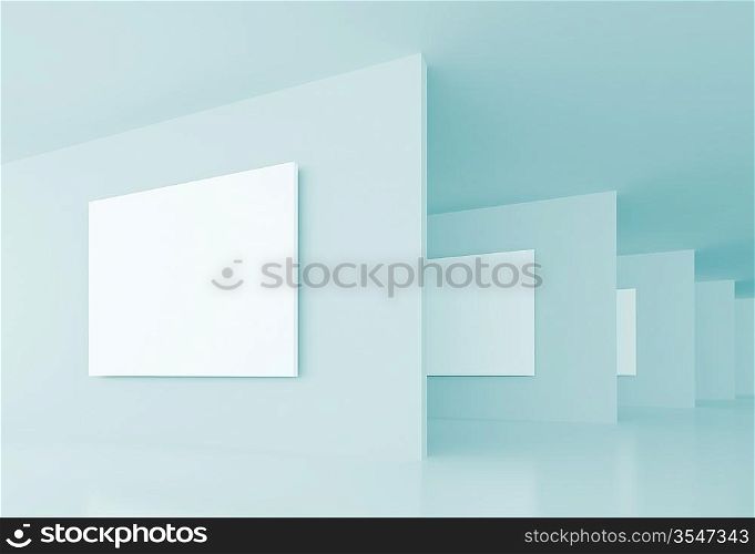 3d Illustration of Blue Gallery Interior Background
