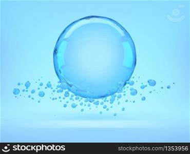 3d illustration of blue water bubbles with clipping path