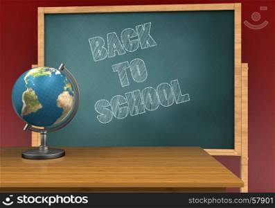 3d illustration of board with back to school text and. 3d blank