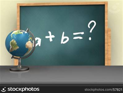 3d illustration of board with math exercise text and. 3d blank