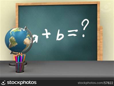 3d illustration of board with math exercise text and. 3d math exercise