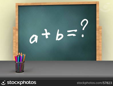 3d illustration of board with math exercise text and. 3d math exercise