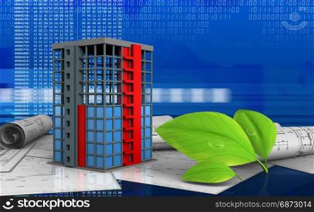 3d illustration of building construction over digital background. 3d blank