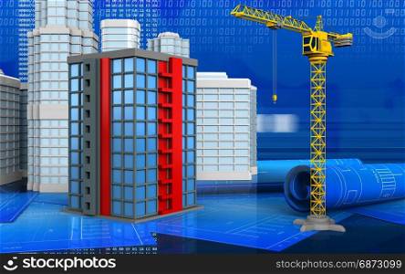 3d illustration of building with urban scene over digital background. 3d