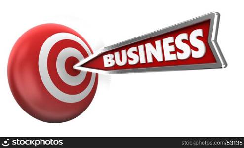 3d illustration of business arrow with target sphere over white background