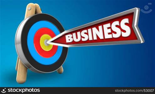 3d illustration of business arrow with target stand over blue background