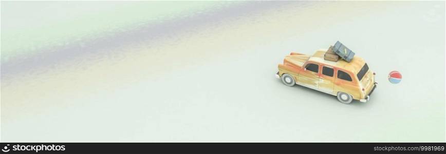 3d illustration of car loaded with suitcases 